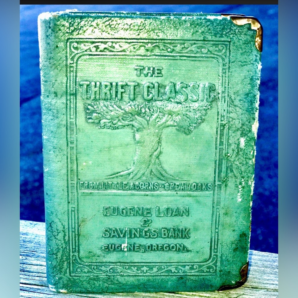 Antique EUGENE LOAN & SAVINGS BANK of Oregon Figural Book Coin Bank